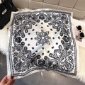 Silk square scarf with vintage black and white paisley floral pattern and black border - Black (Paisley)