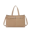 Sac fourre-tout tissé kaki avec bandoulières en cuir et boucle métallique - Kaki