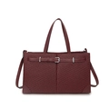 Deep red woven tote bag with vintage buckle straps and dual handles for women - Red