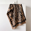 Thick leopard and zebra print shawl in beige and black with subtle gold metallic accents - Camel Black / 67*186cm