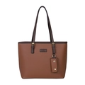 Borsa tote marrone in ecopelle con manici scuri e ciondolo portamonete coordinato - Marrone Rosso