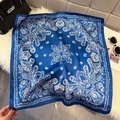 Square silk scarf with dark blue paisley floral patterns and elegant glossy finish - Blue (Vintage Geometric Floral)