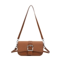 Retro brown crossbody bag with caramel leather panel and silver metal buckle detail - Brown
