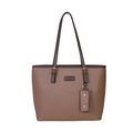 Borsa tote in pelle marrone con spalline scure e mini astuccio coordinato - Cachi