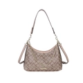 Khaki hobo tas met vintage monogrampatroon en gouden ketting in halve maanvorm - Khaki