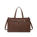 Brown patchwork tote bag with woven houndstooth pattern and detachable shoulder strap - Brown