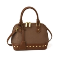 Bolso concha retro marrón oscuro en pana y cuero con tachuelas doradas y bandolera - Marrón