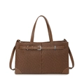 Sac fourre-tout marron en cuir et tissu tressé avec bandoulière et boucle décorative - Marron