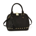 Bolso tipo concha retro negro de pana con remaches dorados y asas dobles - Negro