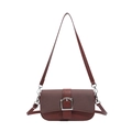 Retro burgundy leather crossbody bag with fabric flap and silver buckle accent - Red