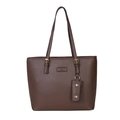 Grande borsa tote classica marrone con texture in pelle martellata e manici - Marrone