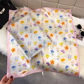 Floral silk-like square scarf in beige with pink border and vintage letters on faux fur - Pink (Floral Lettering)