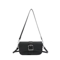 Sac bandoulière minimaliste en cuir noir avec grande boucle en métal argenté - Noir
