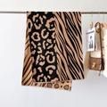 Bufanda gruesa con estampado de leopardo y cebra, tacto cachemira, flecos en percha - Negro Camello (FYR-207)
