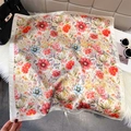 Floral print silk scarf in cream white with vintage lotus pattern on faux fur background - White (Artistic Flowers)
