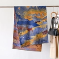Elegant woven scarf with Van Gogh star and deer pattern in blue and gold colors - 70*188cm / Artistic Blue Reindeer (GSJ-706-Blue)