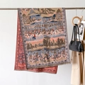 Écharpe épaisse en jacquard style peinture à l'huile Dunhuang avec motifs orientaux - Style Rouleau du Festival Qingming (YH-156-Pink Blue)