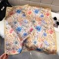 Retro lotus silk scarf in cream white with vintage floral patterns and gold satin border - Champagne (Retro Florals)