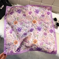 Floral silk square scarf with vintage lotus pattern in purple and yellow hues - Violet (Satin Purple Floral)