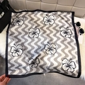 Silk square scarf with black and white hibiscus floral print and wave patterns - Black (Monochrome Hibiscus)