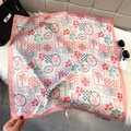 Pink silk square scarf with Mediterranean sardine and lobster print on faux fur background - Pink (Mediterranean Seafood)