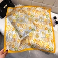 Vintage silk square scarf with colorful sardine print and elegant yellow borders - Wheat (Ocean Life Illustration)