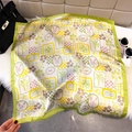 Retro lotus silk scarf featuring colorful sardine and seafood print with green border - Yellow Green (Marine Print)