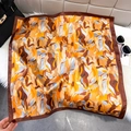 Vintage orange and yellow floral square silk scarf with brown hand-stitched borders - Millet (Abstract Retro Floral)
