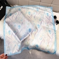 Elegant square satin silk scarf with light blue tulip floral print on plush background - Light Blue (Tulip Print)