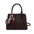 Dunkelbraune Shopper-Tasche aus genarbtem Leder mit dekorativem Seidenschal-Detail - Braun