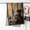 Bamboo forest jacquard shawl wrap with golden ink pattern and elegant tassel trim - Bamboo Leaf Print Black (YH-135) / 65*180CM