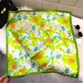 Green and white floral silk scarf with satin finish and vintage lotus print - Grass Green (Large Green Floral)