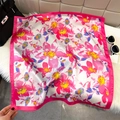 Elegant floral silk square scarf in bright pink with artistic lotus pattern for women - Rose Pink (Large Rose Pink Floral)