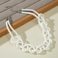 Collier en corde nouée blanche avec fermoir mousqueton argenté et chaîne de rallonge - Collier Anneaux Creux Blanc (30166-nek-white-1)