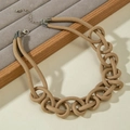 Collier corde épaisse nouée kaki avec boucle anneau argenté et chaîne d'extension - Collier Anneaux Creux Kaki (30166-nek-khaki-1)