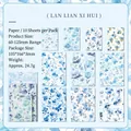 Blue floral theme scrapbooking paper set with 10 vintage botanical flower patterns - Billow Lotus