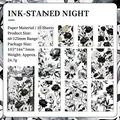 Ink Night floral scrapbook paper set with 10 monochrome botanical material sheets - Inked Night