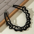 Collier minimaliste en corde nouée noire avec fermoir argenté et chaîne ajustable - Collier Anneaux Creux Noir (30166-nek-black-1)