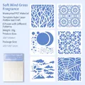 Lot de 6 pochoirs PET 10x10cm avec motifs naturels et géométriques pour peinture DIY - Brise Légère Parfum d'Herbe