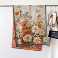 Elegant floral cashmere shawl with tassel fringe and intricate butterfly embroidery - 65*180CM / Beige