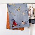 Elegant bird pattern jacquard scarf in grey-blue and orange with soft fringe detailing - 180cmx65cm / Light Blue Bird Pattern (YH-150-Blue)