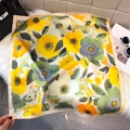 Elegant silk floral square scarf with yellow lotus pattern on a designer handbag - Yellow Green (Bright Floral)