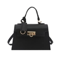 Borsa Kelly classica in pelle nera con chiusura a scatto dorata e tracolla rimovibile - Nero (Trama Litchi)