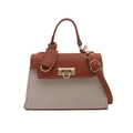 Borsa Kelly retrò bicolore in tela beige e pelle marrone con fibbia in metallo dorato - Marrone (Patchwork Tela)