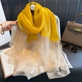 Women's yellow and champagne scarf with beaded clover pattern and rhinestone accents - 70*196cm / Yellow
