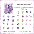 Violet floral PET sticker pack with 60 pieces of waterproof orchid and lily of the valley - Orchid Shadow