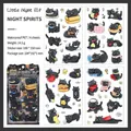 Lot de 4 planches d'autocollants chat noir en PET pour scrapbooking thème Little Night Elf - Elfe de la Nuit