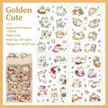 Set de 4 feuilles d'autocollants chat de dessin animé en PET imperméable pour scrapbooking - Mignon Doré