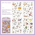 Lot de 4 planches autocollants chat dessin animé en PET imperméable pour scrapbooking - Chaton Amusant Doux