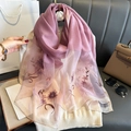 Elegant purple gradient silk-like scarf with floral embroidery and golden edges - 74.8*27.5inch / Taro Purple